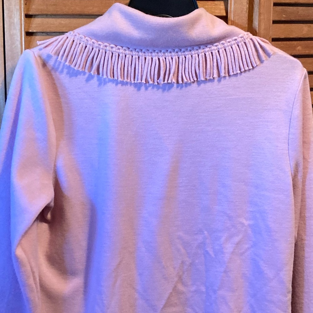 Lennie for Nina Leonard Pink Cowl Neck Fringed Collar Knit Sweater - Picture 10 of 16